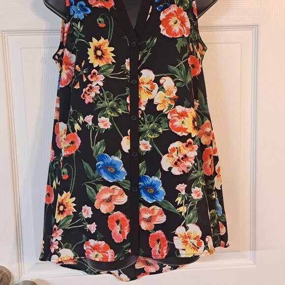 Spense Sheer Black Flowered Sleeveless Top - Picture 2 of 9